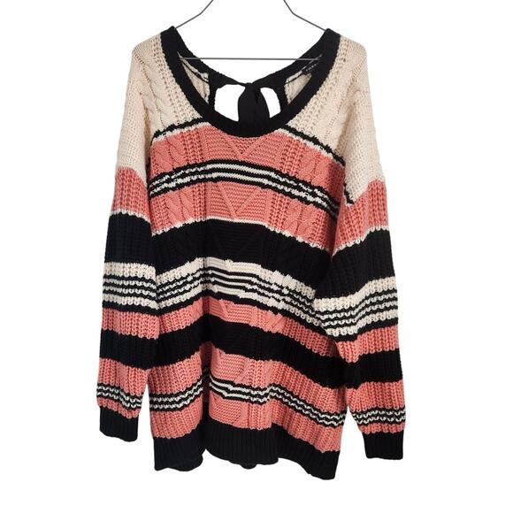 Torrid Striped V-Neck Tie Knit Sweater Womens Plus Size 3x - Picture 1 of 4
